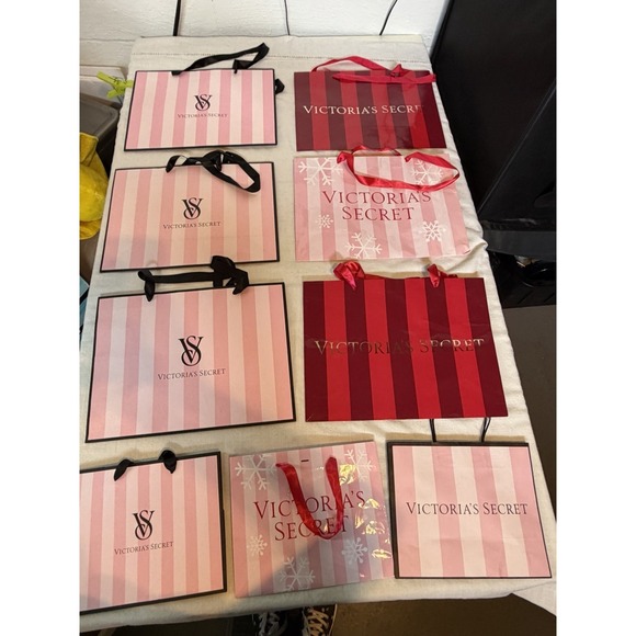 Victoria's Secret Other - Victoria's Secret Shopping Bag Lot Pink Stripe Gift Bags Store Bags